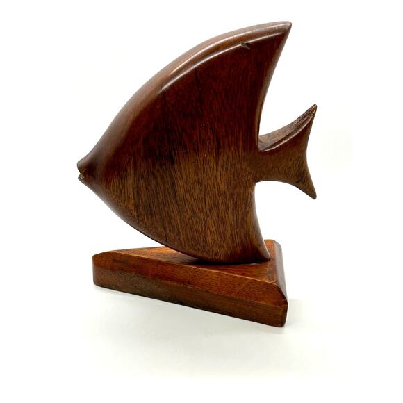 Vintage Handcarved Wood Angel Fish on Base 7" Tall - Picture 2 of 10